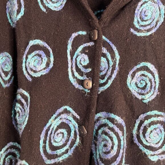 Sarah Spencer Lambswool Knit Swirl Artsy Cardigan Sweater Black Blue Size 2X - Picture 4 of 9